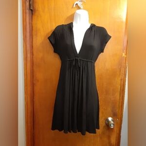 Robin Picone Women's Black Drawstring Gathered Flare Hooded Dress Size Small